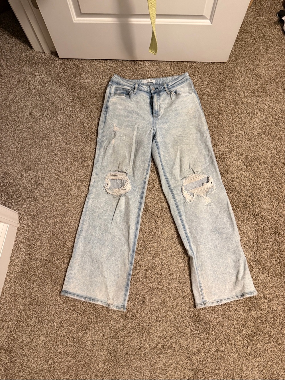 Light Blue Women's Wide-Leg Distressed Jeans
